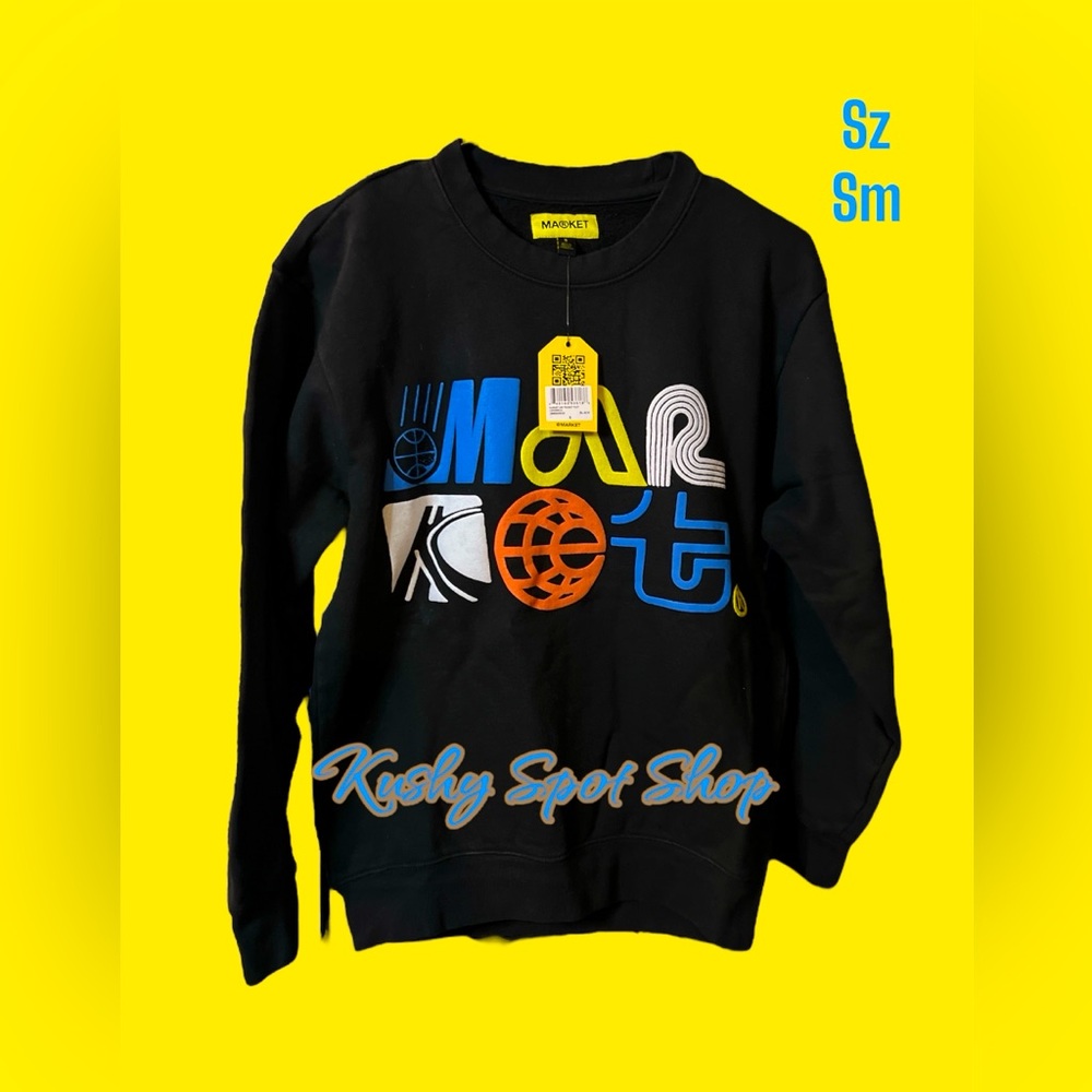 NWT✨‼️ MARKET™️ AIR PUFF TRANSIT LOGO Black CREWNECK SWEATER✨‼️100% COTTON Sz SM